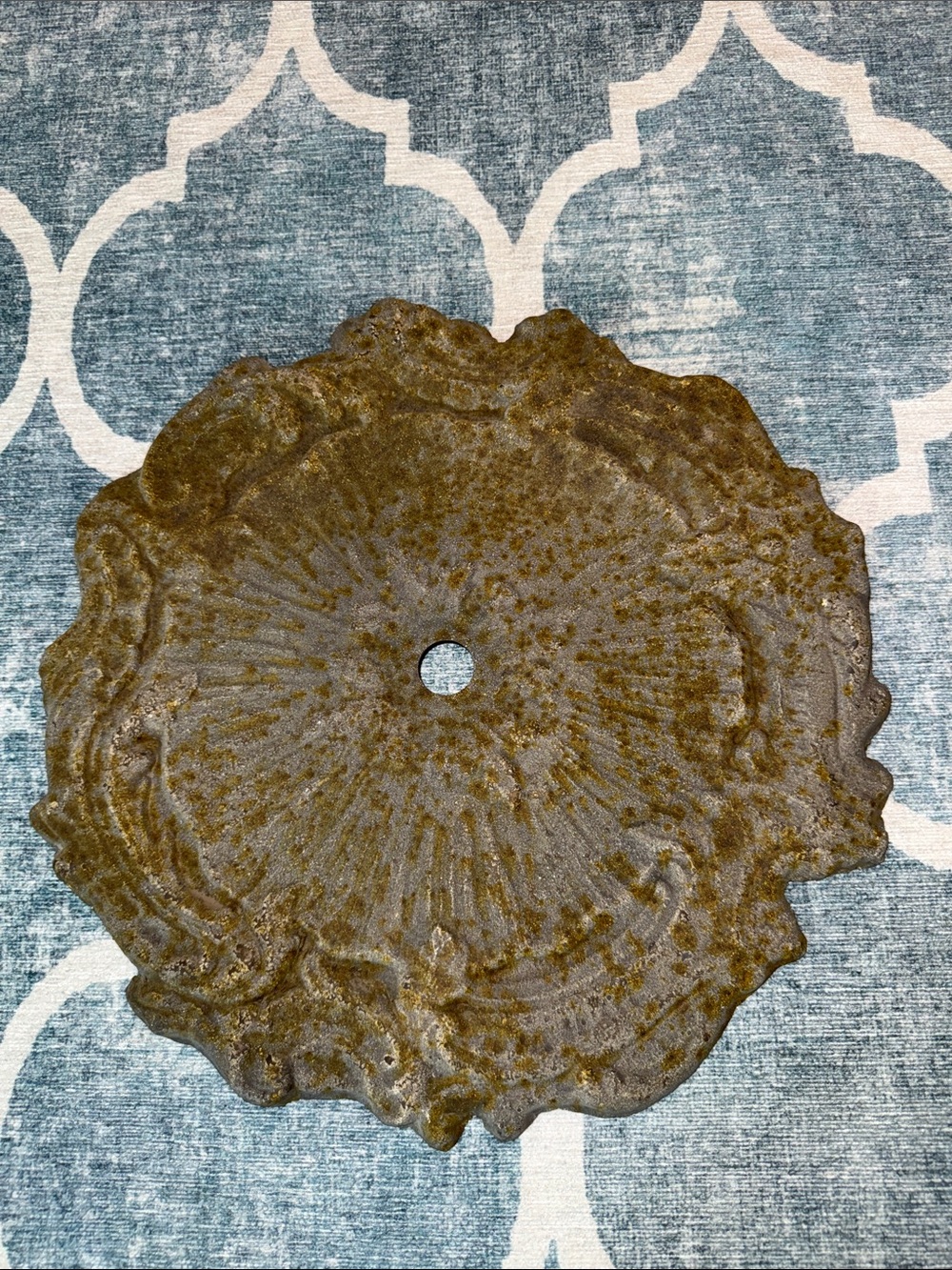 NWT Ornate Round Metal  Decorative Plate - Rustic Brown